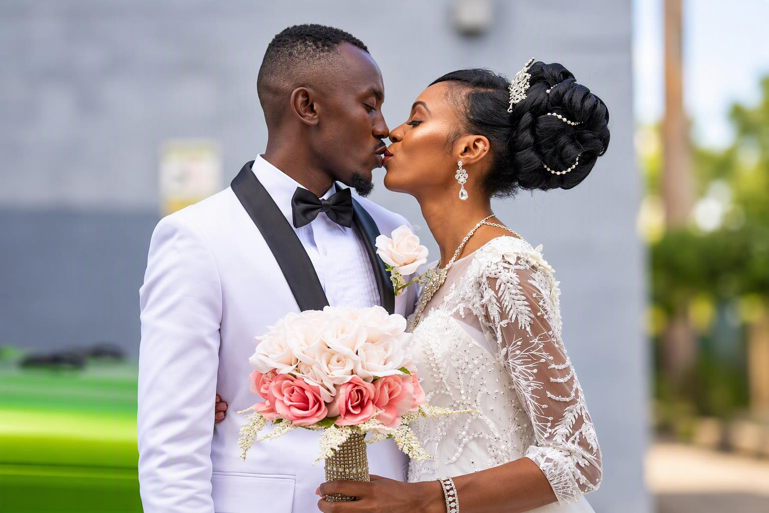Couple sharing a kiss during a portrait session